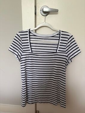 Lilly Pulitzer White & Navy Striped Square-Neck Tee